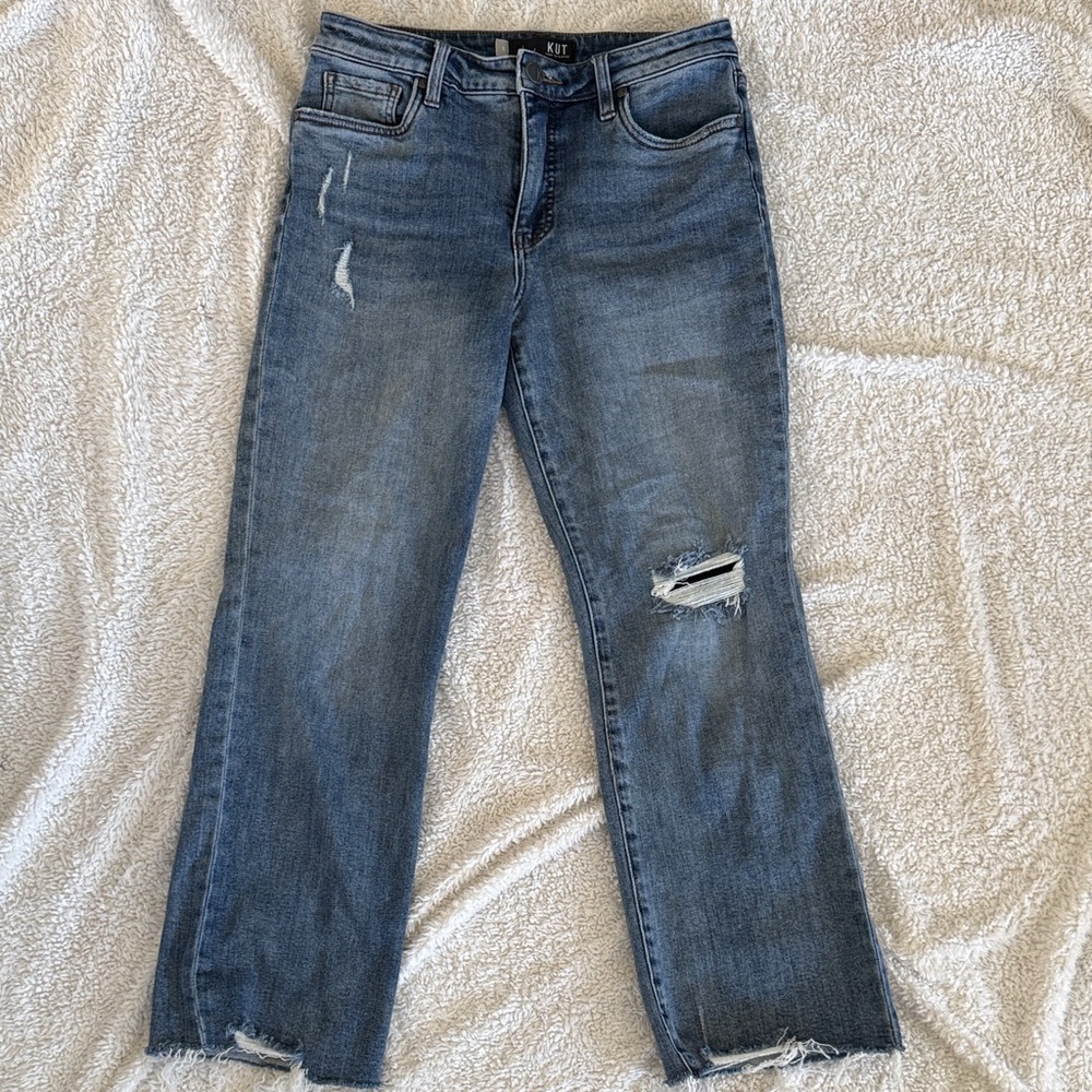 Kut from the Kloth Ankle Flare, Distressed Jeans - Blue